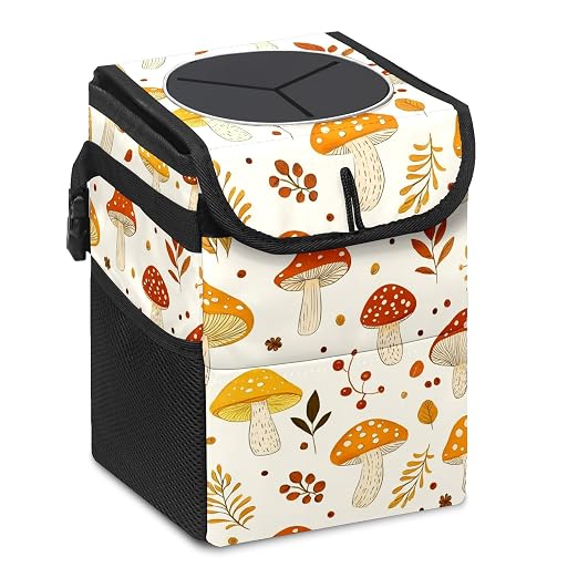 Car Trash Can – Multi-Purpose, Lightweight and Portable with Durable Water-Resistant Coating, No Installation Required, Practical and Ample Capacity, Variety of Colors.Mushroom
