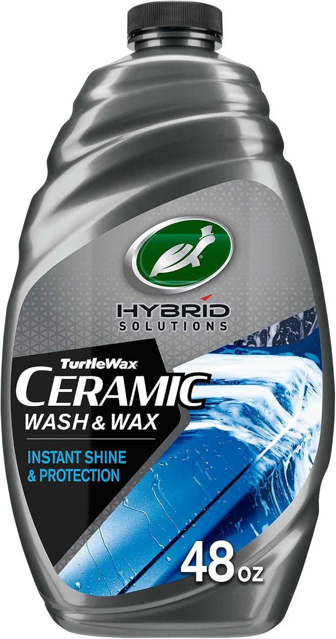 Turtle Wax Hybrid Solutions Ceramic Car Wash and Wax, Gentle pH Neutral Car Cleaner with Extreme Water Beading Paint Protection, High Gloss Spot-Free, Car Wax Shine, Fruity Scent, 48 oz (Pack of 1)