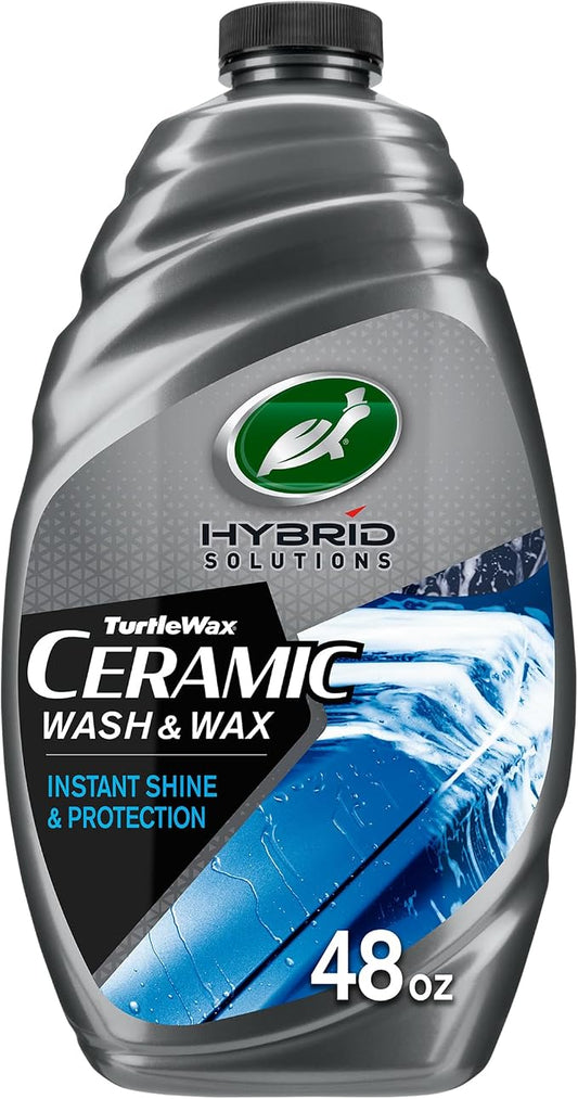 Turtle Wax Hybrid Solutions Ceramic Car Wash and Wax, Gentle pH Neutral Car Cleaner with Extreme Water Beading Paint Protection, High Gloss Spot-Free, Car Wax Shine, Fruity Scent, 48 oz (Pack of 1)