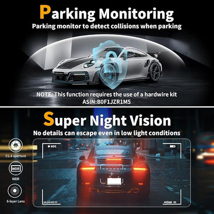 Dash Cam Front and Rear: 4K Dual Channel Dash Cam - 5GHz WiFi, Dash Camera for Cars with 64GB Card, 2" IPS, App Control, G-Sensor, Loop Recording, 170° Wide Angle, Night Vision, 24H Parking Mode