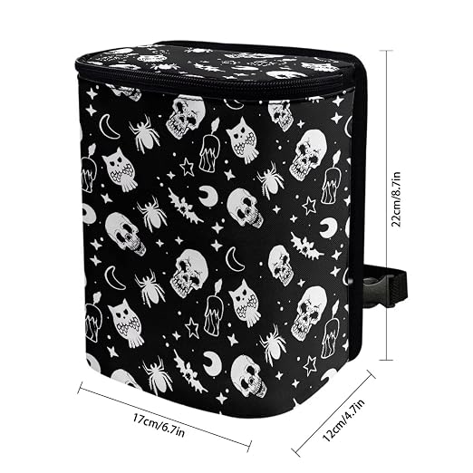 Gothic Skull Moon Star Owl Halloween Print Car Trash Can for Back Seat Leakproof Garbage Can with Lid Portable Collapsible Trash Bin Hanging Backseat Truck Organizer Car Accessories
