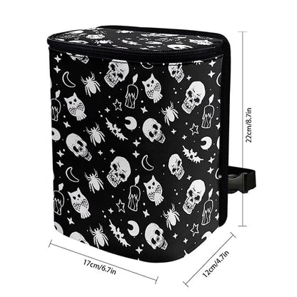 Gothic Skull Moon Star Owl Halloween Print Car Trash Can for Back Seat Leakproof Garbage Can with Lid Portable Collapsible Trash Bin Hanging Backseat Truck Organizer Car Accessories