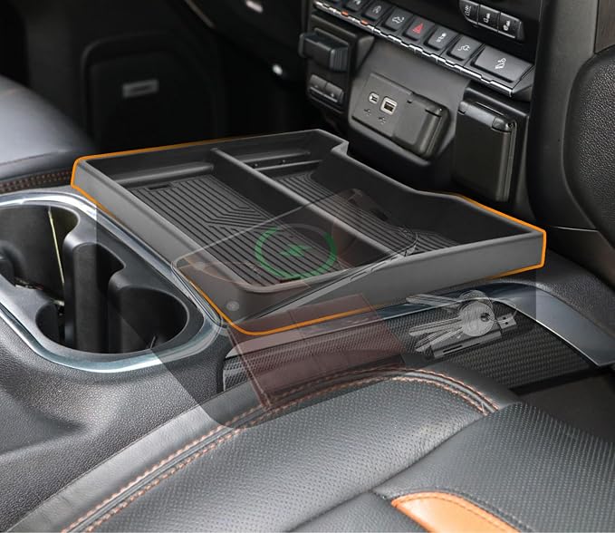 Center Console Organizer with Charger Hole for 2019-2022 Chevy Silverado/GMC Sierra 1500 and 2020-2023 Silverado/GMC Sierra 2500HD 3500HD (Full Console w/Bucket Seats Only)|Keep Clean||No Clutter Up|