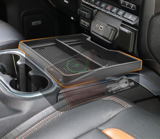 Center Console Organizer with Charger Hole for 2019-2022 Chevy Silverado/GMC Sierra 1500 and 2020-2023 Silverado/GMC Sierra 2500HD 3500HD (Full Console w/Bucket Seats Only)|Keep Clean||No Clutter Up|