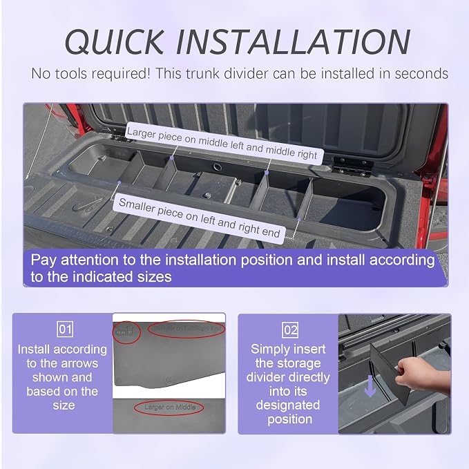 RUNROAD Tailgate Storage Dividers Compatible with 2023 2024 2025 2026 Chevy Colorado and GMC Canyon Accessories, Trunk Divider Center Console Organizer Tray For Colorado Canyon Storage Box (4PCS)
