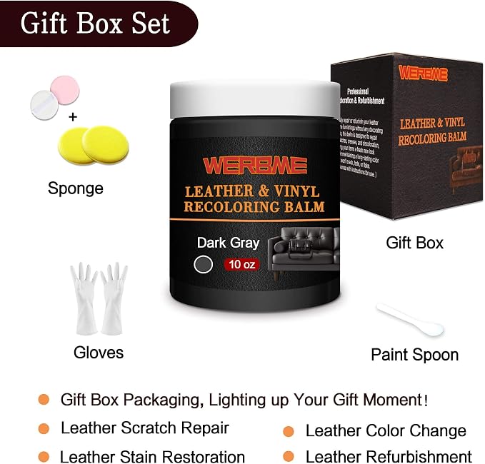 Leather Recoloring Balm & Color Restorer - 10 OZ Multipurpose Dye & Paint for Faded Leather Couches, Car Seats, Shoes | Fix Scratches on Clothing, Furniture & Accessories(Dark Gray)