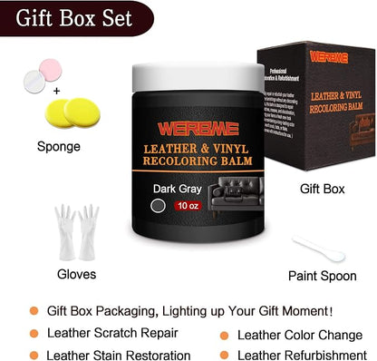 Leather Recoloring Balm & Color Restorer - 10 OZ Multipurpose Dye & Paint for Faded Leather Couches, Car Seats, Shoes | Fix Scratches on Clothing, Furniture & Accessories(Dark Gray)