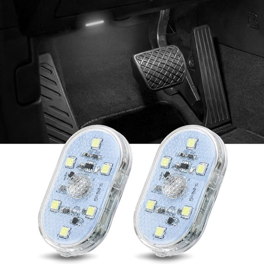 Nilight Wireless Magnetic LED Interior Lights, 2 PCS White USB Rechargeable Universal Mini Sticky Footwell Ambient Atmosphere Reading Lamp with Touch Sensor, Portable Night Lighting for Car Truck