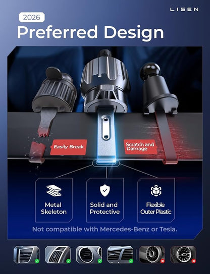LISEN for Qi2.2 25W MagSafe Car Mount Charger, [Stable & Fast Charging] for Car Vent Magnetic Wireless Car Charger, Car Phone Holder Charger Car Accessories Fits iPhone 17 Pro Max Air 16 15 14 13 12 | [Fast Charging]Magsafe Car Mount Charger,[Qi2.2 Cer...