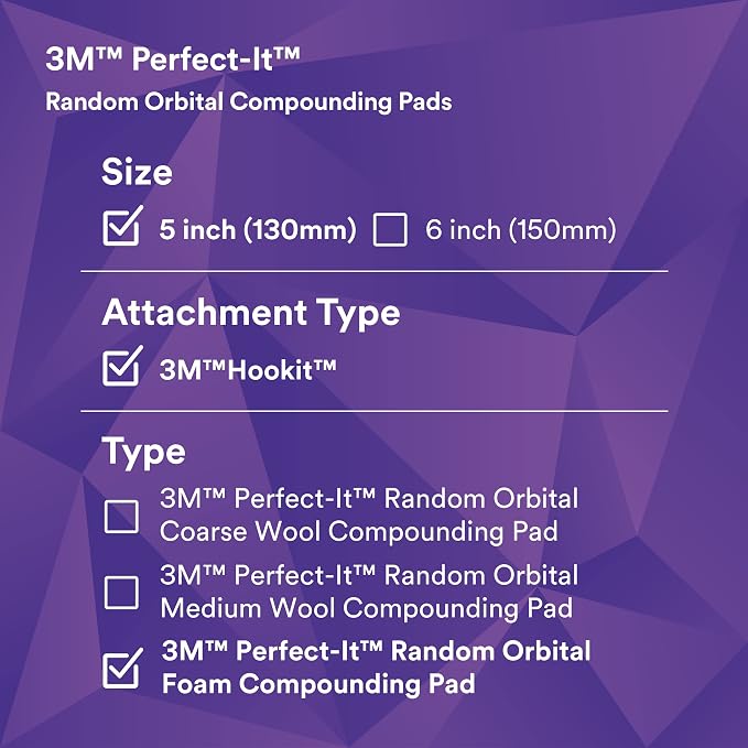 3M Perfect-It Random Orbital Foam Compounding Pad, 5"/130 mm, White, 34122, for Automotive Compounding and Polishing