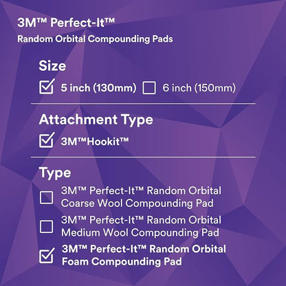 3M Perfect-It Random Orbital Foam Compounding Pad, 5"/130 mm, White, 34122, for Automotive Compounding and Polishing