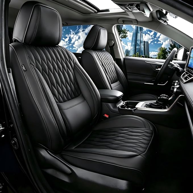 Car Seat Covers , Luxury Breathable Waterproof Faux Leatherette Car Seat Covers Cushion Protectors with Lumbar Support, Car Seat Cushion, Universal Fit Most Cars (FULL BLACK, Full Set - 5 Seats)