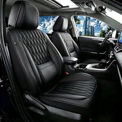 Car Seat Covers , Luxury Breathable Waterproof Faux Leatherette Car Seat Covers Cushion Protectors with Lumbar Support, Car Seat Cushion, Universal Fit Most Cars (FULL BLACK, Full Set - 5 Seats)