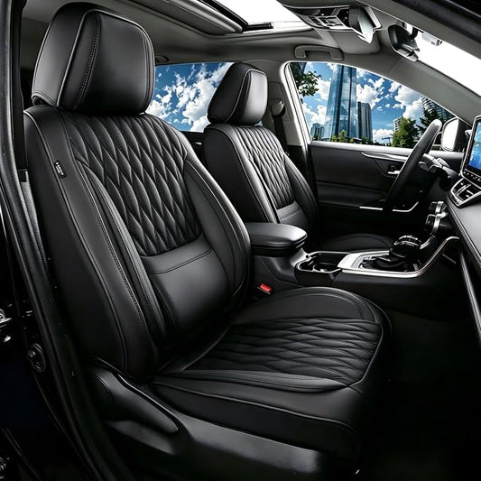 Car Seat Covers , Luxury Breathable Waterproof Faux Leatherette Car Seat Covers Cushion Protectors with Lumbar Support, Car Seat Cushion, Universal Fit Most Cars (FULL BLACK, Full Set - 5 Seats)