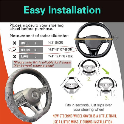 PINCTROT D Shaped 14.5-15 Inch Steering Wheel Cover Great Grip with 3D Honeycomb Anti-Slip Design, Flat Bottom 14.5-15 Inch (Black/Red Stitch)