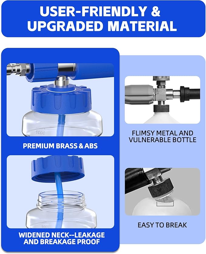 Foam Cannon for Pressure Washer with 1/4" Quick Connector, Wide Mouth Foam Cannon, Adjustable Soap Cannon for Car Wash, Additional 1.1mm Orifice Nozzle (Transparent)