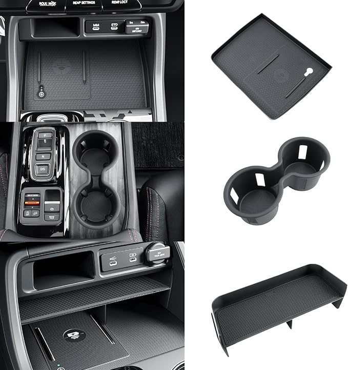 BIBIBO for 2026 Honda Passport Center Console Organizer 2026 Honda Passport Center Console Organizer Tray+Cup Holder +Wireless Charging Mat 2026 Passport Insert Cup Holder Organizer-3Packs