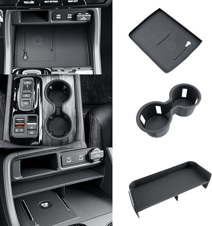 BIBIBO for 2026 Honda Passport Center Console Organizer 2026 Honda Passport Center Console Organizer Tray+Cup Holder +Wireless Charging Mat 2026 Passport Insert Cup Holder Organizer-3Packs