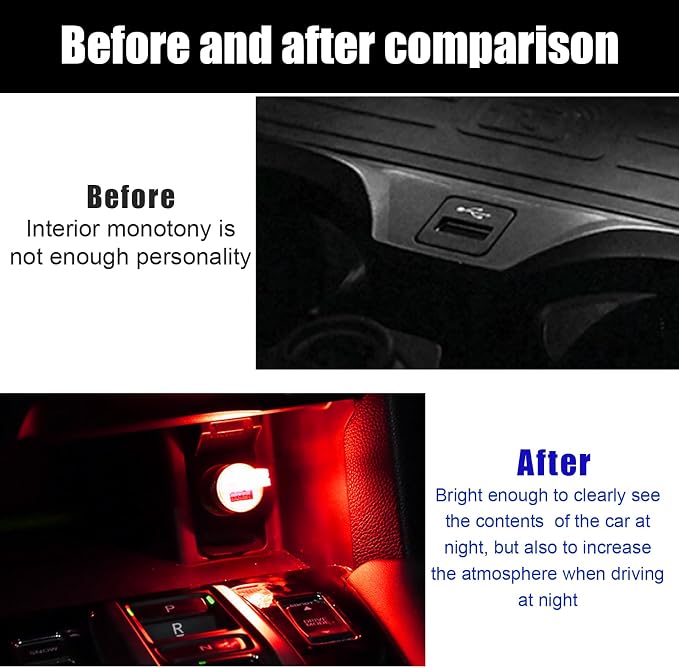 2 PCS USB LED Car Interior Atmosphere Lamp, Portable Mini LED Night Light, Plug-in USB Interface Trunk Ambient Lighting Kit, Universal Interior Car Accessories (Red)