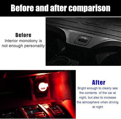 2 PCS USB LED Car Interior Atmosphere Lamp, Portable Mini LED Night Light, Plug-in USB Interface Trunk Ambient Lighting Kit, Universal Interior Car Accessories (Red)