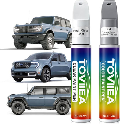 Azure Gray Metallic Tri-Coat(G4) Touch Up Paint Compatible with Ford,2-In-1 Car Scratch Remover Pen,Car Paint Scratch Repair Kit for Scratches,Chips & Nicks,2-PCS SET