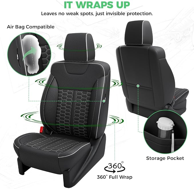 Custom Leather Seat Covers for Silverado/Sierra 1500 2014-2018, 2500HD 3500HD 2015-2019 Crew Cab Full Set with Jump Seat Cover (Armrest Storage Version Only),Truck Accessories