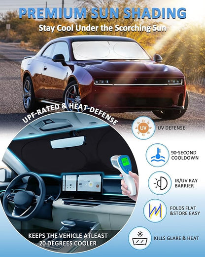 INSAUTO Windshield Sun Shade for Dodge Charger 2011-2024 2025 2026, Custom-Fit Charger Sun Visor Protector, 99% UV Block Heat Sun Shield, Silver Reflective Front Window Sunshade