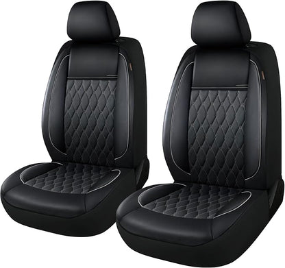CAROMOP Faux Leather Car Seat Covers 2 Front Set,Luxury and Comfortable Seat Covers for Cars, Airbag Compatible Car Interior Covers, Universal Fit for Suvs,Vans,Trucks(Black/Grey)