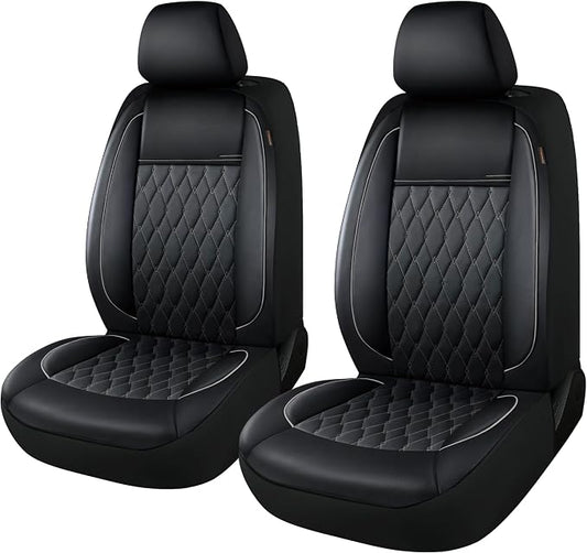 CAROMOP Faux Leather Car Seat Covers 2 Front Set,Luxury and Comfortable Seat Covers for Cars, Airbag Compatible Car Interior Covers, Universal Fit for Suvs,Vans,Trucks(Black/Grey)