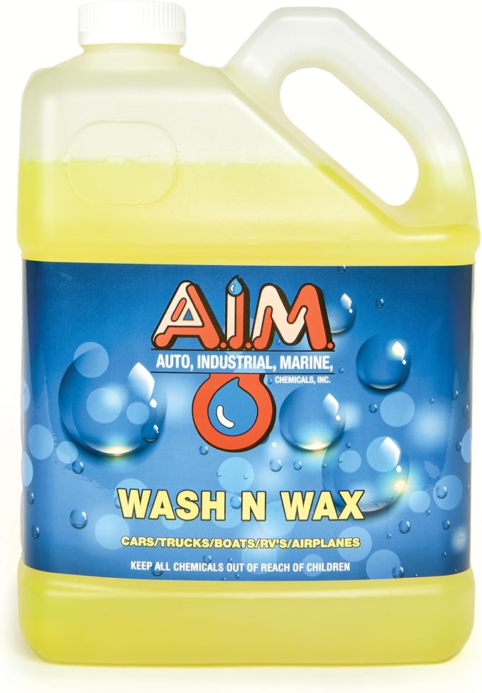 AIM Chemicals Wash N Wax Car Soap - pH neutral for cars, trucks, boats, and RVs. Protects wax and sealants. Use with foam cannon or hand wash. Ideal for detailing and cleaning supplies (AC WWG - FBM)