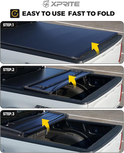 Xprite Soft Tri-fold Truck Bed Tonneau Cover Compatible with 2007-2026 Chevy Chevrolet Silverado/GMC Sierra 1500 5.8FT Bed (69.3")