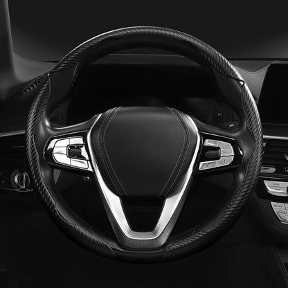 Carbon Fiber Steering Wheel Cover, Snap on Car Steering Wheel Cover Set Accessories 3pcs Wrap Grip Non Slip Protector Universal Matte Black