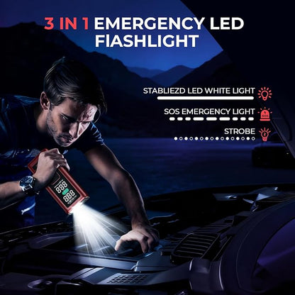 S ZEVZO Car Jump Starter with Air Compressor, 4000A 150PSI Jump Box Battery Pack(6.0 Gas/4.0L Diesel), Portable 12V Jump Box with Auto-Shutoff Tire Inflator, USB Ports, LCD Display & LED Light