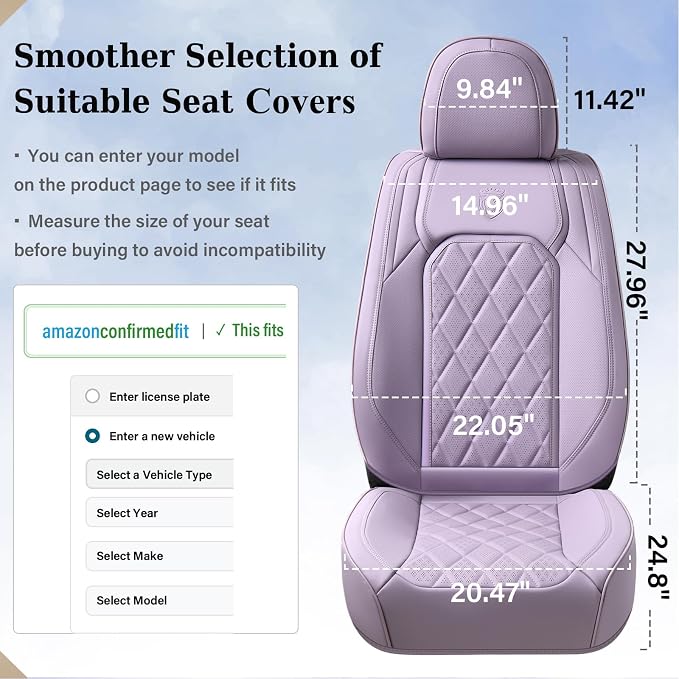 Coverado Car Seat Covers Full Set, Purple Leather Seat Covers for Cars, Luxury Front and Back Car Seat Protector, Universal Waterproof Car Seat Cover, Automotive Seat Covers Fit for Most Cars, Purple