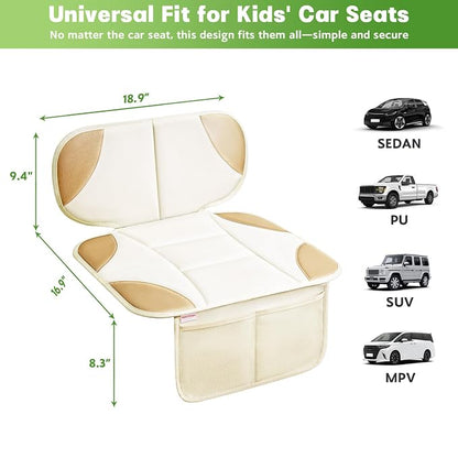 Siivton Car Seat Protector for Kids, Anti-Slip Design, Thick Padding, Prevents Seat Marks, 2 Storage Pockets for Toys & Snacks, Fits Most Cars, Black (Beige, 2 Pack)