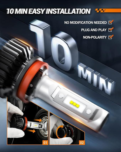 SEALIGHT H11 Light Bulbs, 30000LM 700% Brighter Fog Light with Turbo Fan,5 Mins Quick Installation, IP67 Waterproof Bulbs Pack of 2