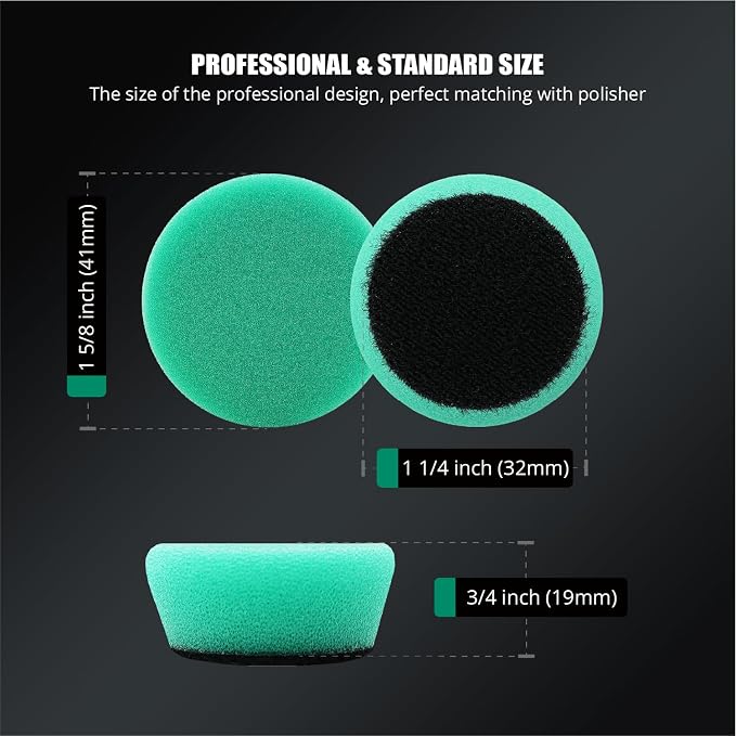 SPTA Green T120 Heavy-Cut Mini Polishing Foam Pad, 5Pcs 1.3inch/32mm Sponge Polishing Buffing Pads, Car Foam Detail Polishing Pad Kit for Car Detail Polishing, Small Area Polishing -FPTSS1G