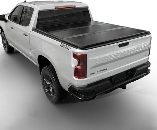Toptiny Hard Folding Truck Bed Tonneau Cover |THTF030|Fits Chevy/GMC Silverado/Sierra 1500(2007-2026) 2500 3500 HD(2007-2019), Works w/MultiPro/Flex Tailgate 6' 7" Bed (79.4")