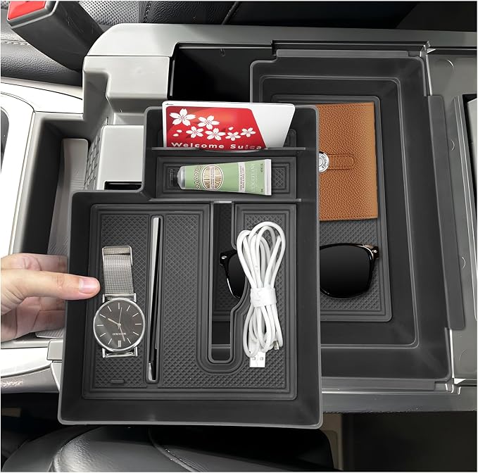 SXCY 2PCS for 2025 2026 Ford Explorer Center Console Organizer 2020-2024 2025 2026 Explorer Accessories 2024 2025 2026 Explorer Armrest Console Tray(Updated Double Layers with Tissue Storage Funtion)