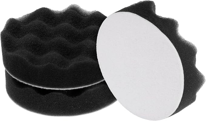 HARFINGTON 3pcs Buffing Sponge Pads 4" Polishing Wheel Waffle Finishing Grip Pad Car Buffer Polisher with Hook and Loop Back for Car Detailing Polishing Waxing, Black