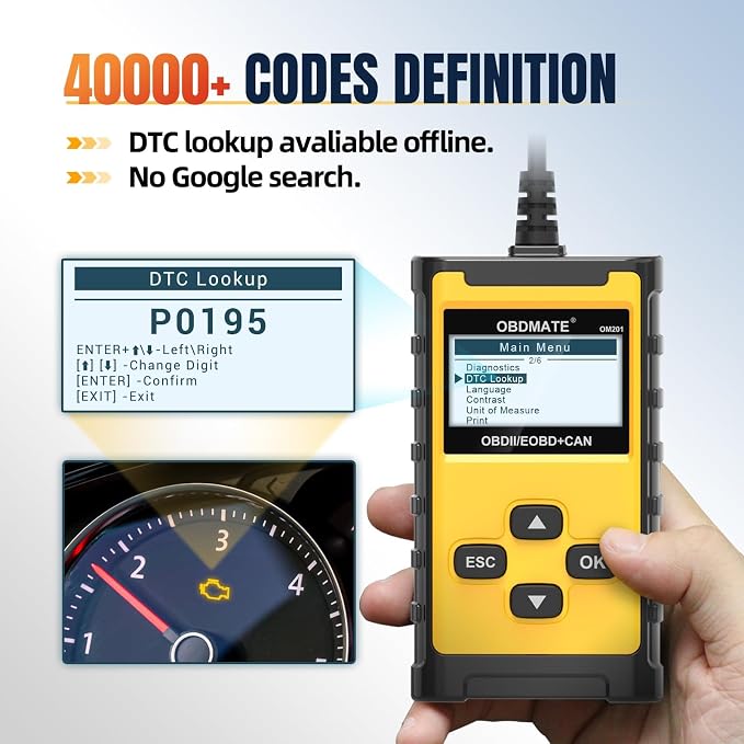 Check Engine Code Reader, OBDMATE OM201 OBD2 Diagnostic Tool Clearing Faulty Codes with Wireless Printing | Graphic Live Data| EVAP Test