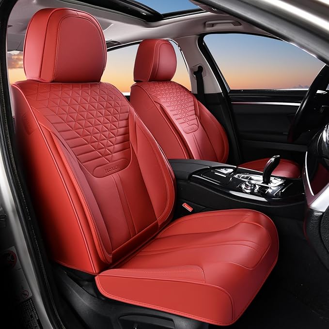 FLORICH Car Seat Covers for Front Seats, Universal Seat Cushion 2 Seats, Car Seat Protector Waterproof, Premium Leather Automotive Seat Covers for Most Cars, Sedans, SUVs, and Trucks-Red