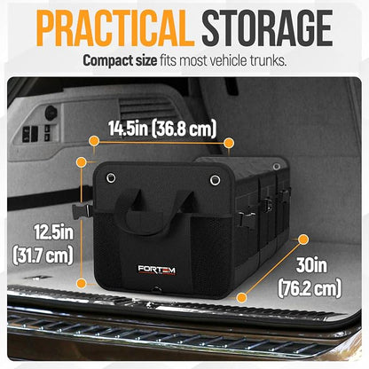 FORTEM Trunk Organizer with Cooler For SUV Car Organizer and Storage, Collapsible Multi-Compartment, Perfect Christmas Gifts For Men, Women, 1680D Oxford, Non Slip Bottom, Straps, Soft Cover 110L