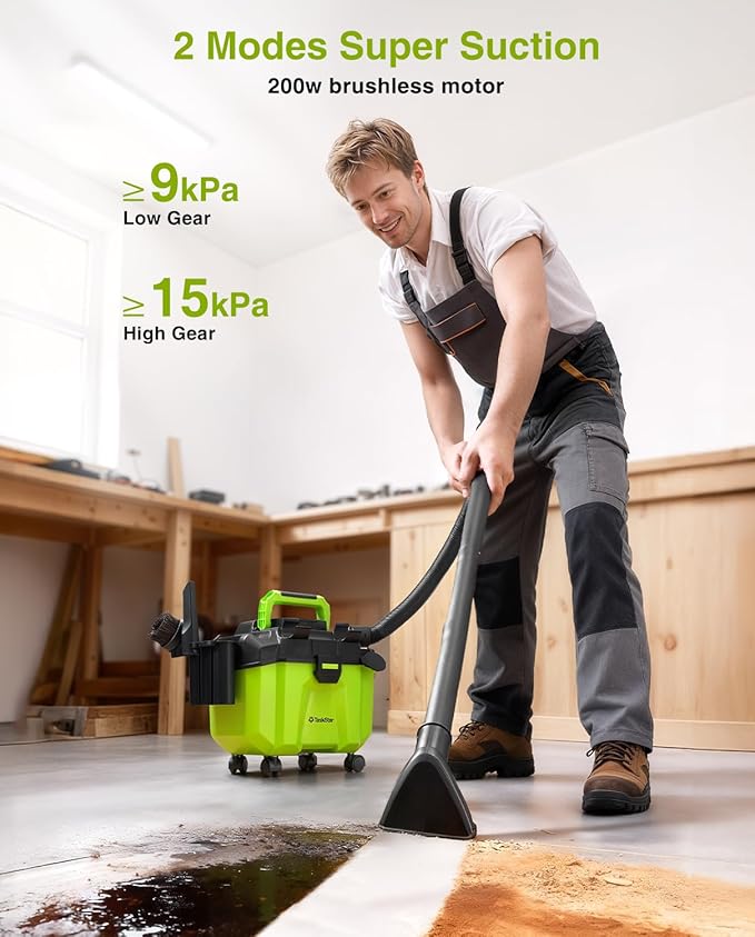 Cordless Shop Vac, 2x4.0Ah Battery Powered Shop Vac - 2.6 Gal Cordless Shop Vacuum Wet and Dry with HEPA Filter, Shoulder Strap & Accessory Storage Holder, Portable for Garage, Car, Workshop & Stairs