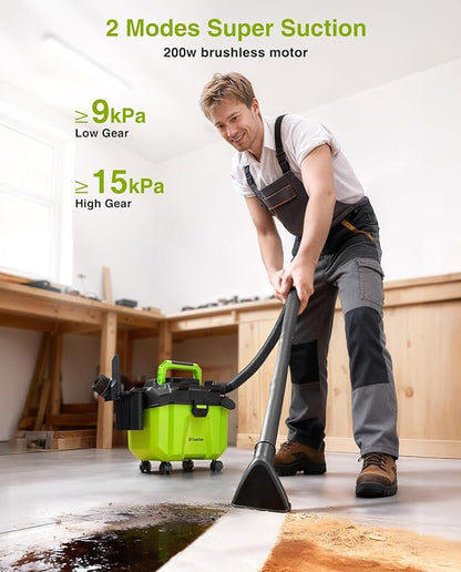 Cordless Shop Vac, 2x4.0Ah Battery Powered Shop Vac - 2.6 Gal Cordless Shop Vacuum Wet and Dry with HEPA Filter, Shoulder Strap & Accessory Storage Holder, Portable for Garage, Car, Workshop & Stairs