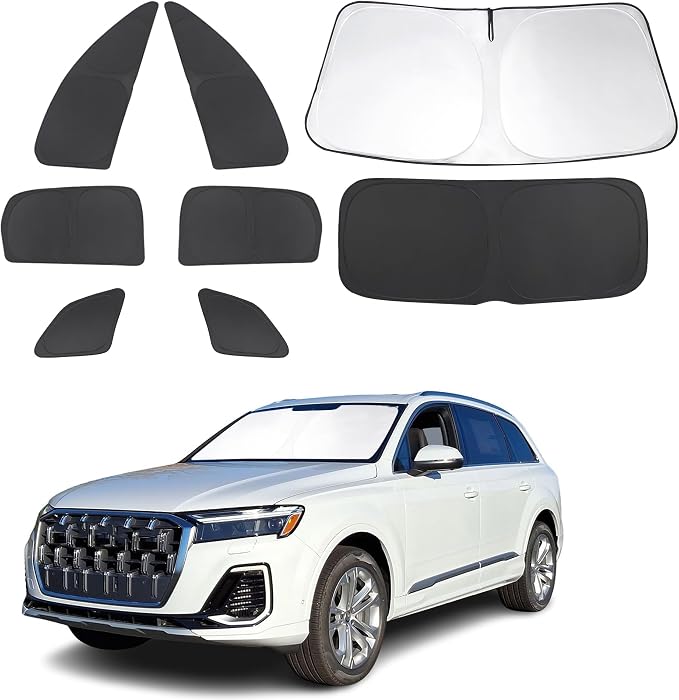 TINGLU Window Shades for Audi Q7 SUV 2016-2025 2026 Accessories Side Full Windows Cover Camping Rear Triangular Windshield Sun Shade Sun UV Rays Privacy Protection 8PCS