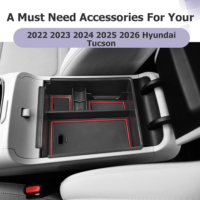 LUWU 2025 2026 Hynudai Tucson Center Console Organizer 2022-2026 Tucson NX4 Armrest Storage 2026 Tucson Console Organizer Tray Tucson SE/SEL/XRT Armrest Organizer 2025 2026 Tucson Accessories (Red)