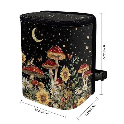 BIGCARJOB Mushroom Car Trash Can Bin for Back Seat, Portable Vehicle Trash Can with Mushroom Flower Print