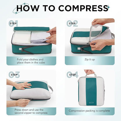 OlarHike 10-Pack Compression Packing Cubes for Travel Essentials,Compressible Expandable Packing Cubes for Suitcase,Luggage Garment Bags for Travel,Handy Helper for Organizing Clothes(Dark Blue Green)