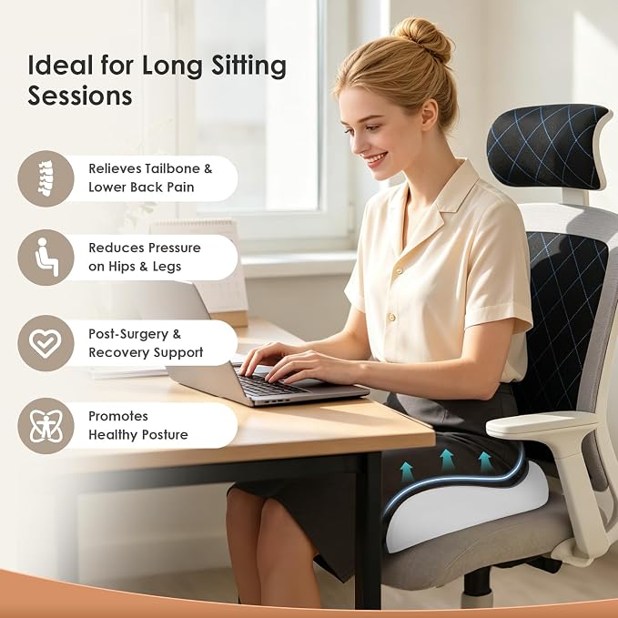 FLORICH Upgrade Large Car Seat Cushion for Long Sitting, Ergonomic Memory Foam Driving Seat Cushion for Back & Sciatica Pain Relief, Non-Slip Washable Seat Cushion for Car, Driver, Office-Gray